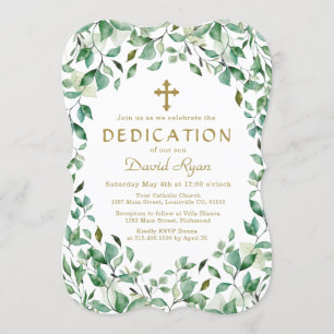 Lush Greenery Blätter Frame Gold Boy Dedication Einladung