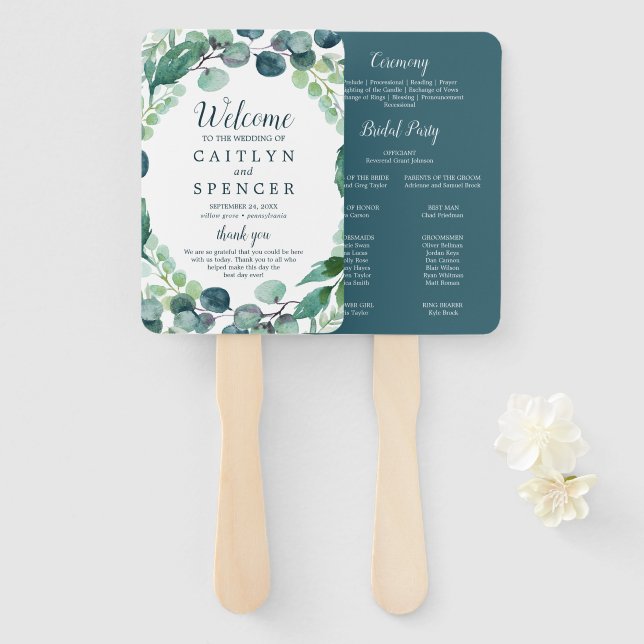 Lush Greenery & Eucalyptus Wedding Program Fan Fächer (Vorne und Hinten)