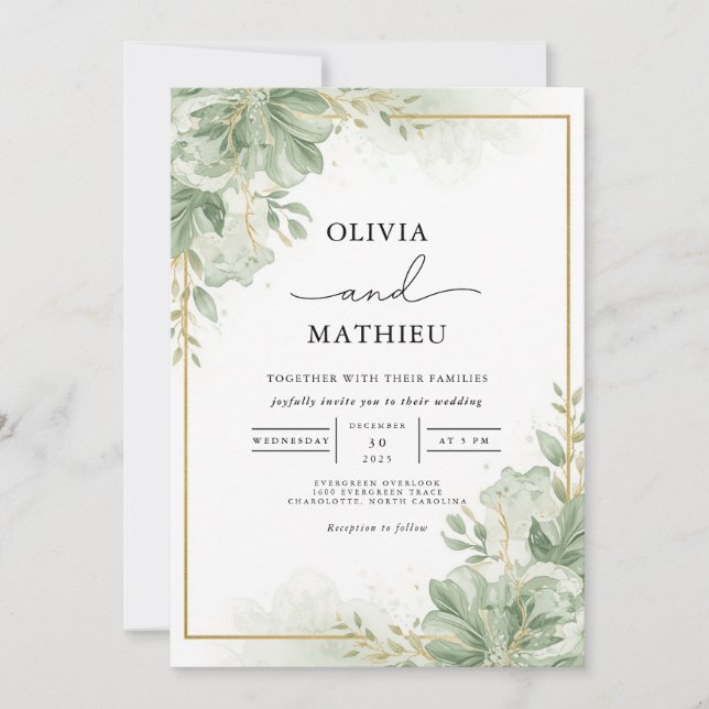 Lush Greenery Floral Blüh Wedding Einladung (Vorderseite)