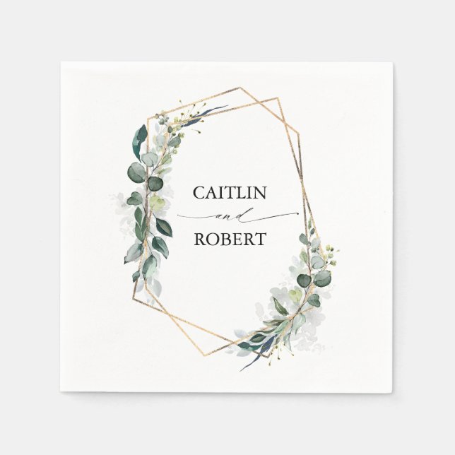 Lush Greenery und Eucalyptus Foliage Geometric Serviette (Vorderseite)