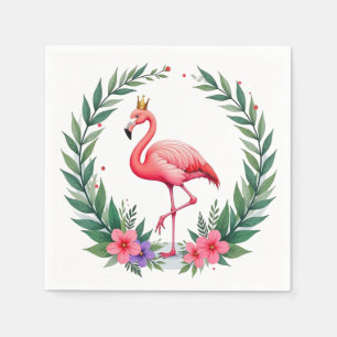 Lush Leafy Elegant Rosa Flamingo Crown Tropical Serviette