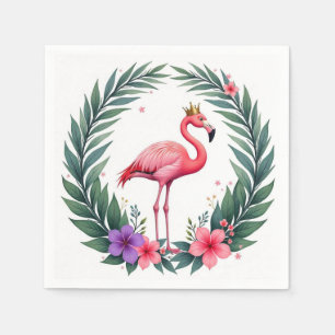 Lush Leafy Elegant Rosa Flamingo Crown Tropical Serviette