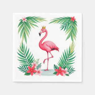 Lush Leafy Elegant Rosa Flamingo Crown Tropical Serviette