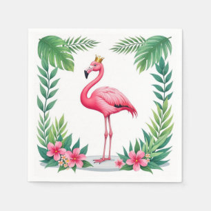 Lush Leafy Elegant Rosa Flamingo Crown Tropical Serviette