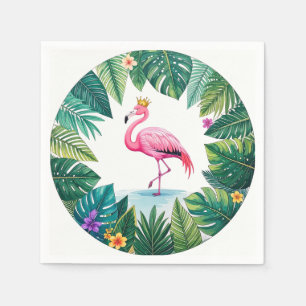 Lush Leafy Elegant Rosa Flamingo Crown Tropical Serviette