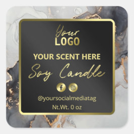 Lush Luxus Schwarz und Gold Soy Kerzen Labels Quadratischer Aufkleber