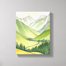 Lush Mountains | Grüne Wasserfarbenlandschaft Leinwanddruck