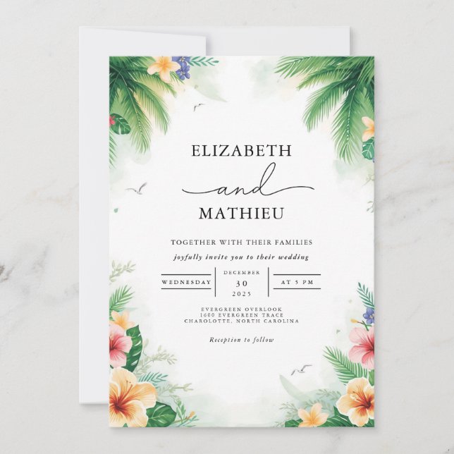 Lush Palm Foliage Arch Wedding Einladung (Vorderseite)