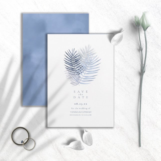 Lush Palm Leaf Wedding Blue ID956 Save The Date (Von Creator hochgeladen)