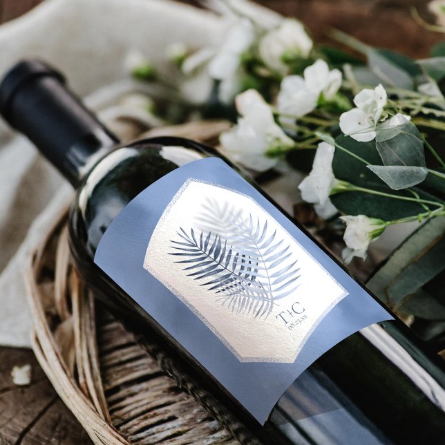 Lush Palm Leaf Wedding Blue ID956 Weinetikett (Von Creator hochgeladen)