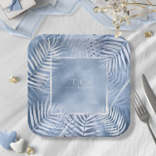 Lush Palm Leaf Wedding Frame Windsor Blue ID956 Pappteller