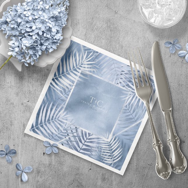 Lush Palm Leaf Wedding Frame Windsor Blue ID956 Serviette (Von Creator hochgeladen)