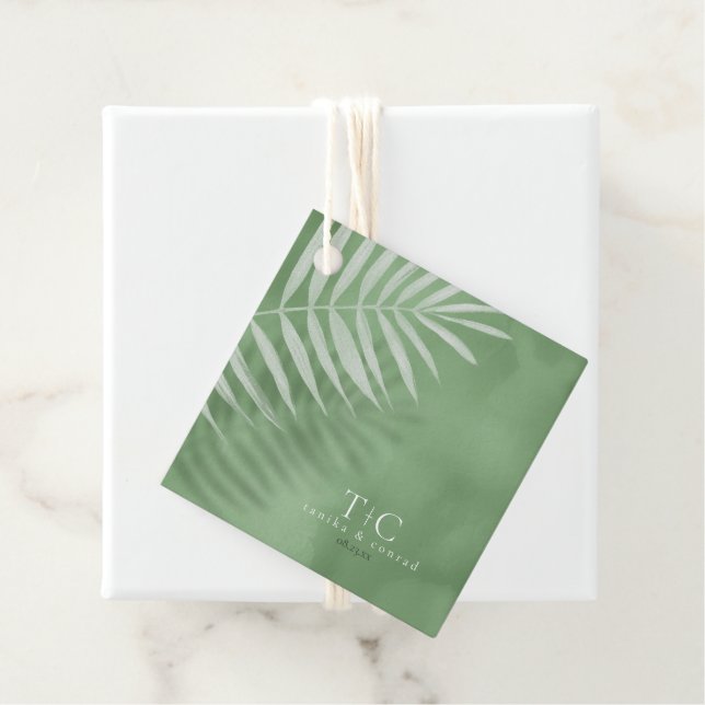 Lush Palm Leaf Wedding Moss Green ID956 Geschenkanhänger (Beispiel)