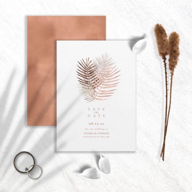 Lush Palm Leaf Wedding Terra Cotta ID956 Save The Date (Von Creator hochgeladen)
