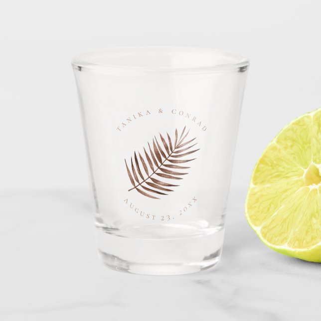 Lush Palm Leaf Wedding Terra Cotta ID956 Schnapsglas (Vorderseite)