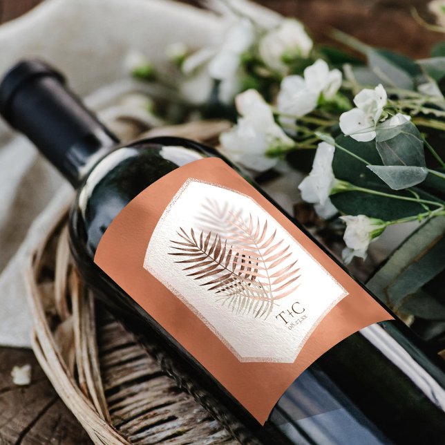 Lush Palm Leaf Wedding Terra Cotta ID956 Weinetikett (Von Creator hochgeladen)