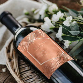 Lush Palm Leaf Wedding Welcome Terra Cotta ID956 Weinetikett