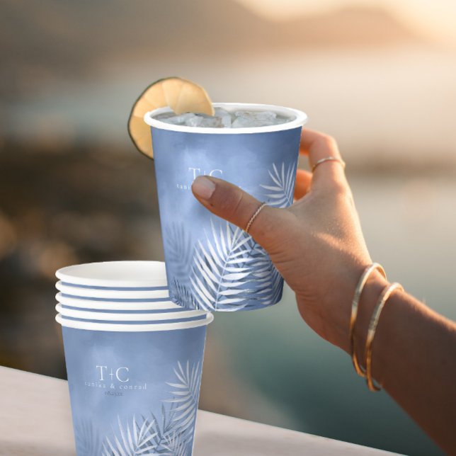 Lush Palm Leaf Wedding Windsor Blue ID956 Pappbecher (Von Creator hochgeladen)