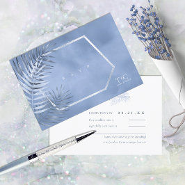 Lush Palm Leaf Wedding Windsor Blue ID956 RSVP Karte