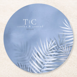 Lush Palm Leaf Wedding Windsor Blue ID956 Runder Pappuntersetzer