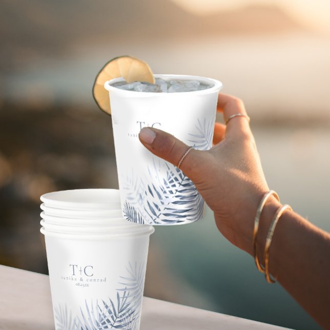 Lush Palm Leaf Wedding Windsor Blue/Wht ID956 Pappbecher (Von Creator hochgeladen)