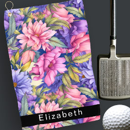Lush Pink and Purple Flowers Personalized Golfhandtuch