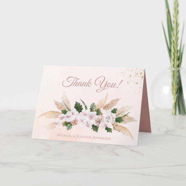 Lush Pink Gold Aquarellfarbe Floral Vielen Dank Dankeskarte (Vorderseite)