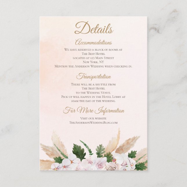 Lush Pink Gold Aquarellfarben Blumenunterkünfte Begleitkarte (Vorderseite)