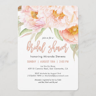 Lush Pink Peonies Aquarellfarbenes Brautparty Einladung