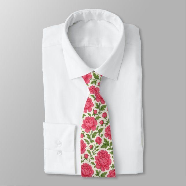 Lush Pink Peonies Floral Krawatte (Gebunden)