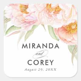Lush Pink Peonies Floral Quadratischer Aufkleber