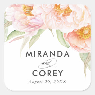 Lush Pink Peonies Floral Quadratischer Aufkleber