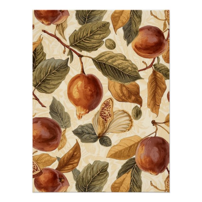 Lush Plums & Fig Leaves Art Print | Gilded Botanic Poster (Vorderseite)