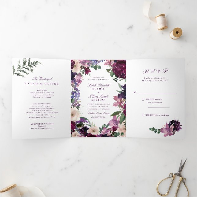 Lush Purple Blumen | Einladungen für Hochzeiten in (Innenseite)