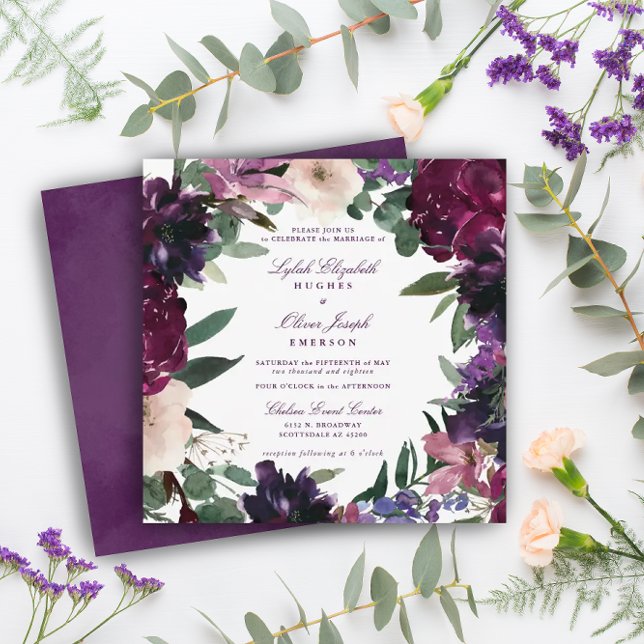 Lush Purple Blumen | Romantische Hochzeit Einladung (Von Creator hochgeladen)