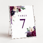 Lush Purple Blumen | Romantische Hochzeit Tischnummer<br><div class="desc">Aquarellfarbene Blume in kräftigen Bordeaux-Farbtönen,  sanfte Lilie,  lila und rosa Orchideenpaare mit modernen grünen Botanicals wie Farne und Eukalyptus in diesen romantischen,  eleganten boho Tischnummer Karten.</div>