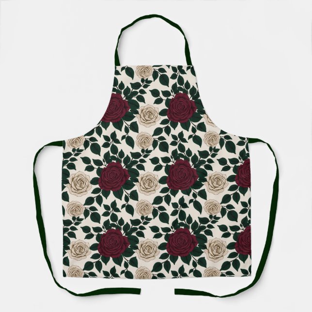 Lush Red And Burgundy Roses With Dark Green Leaves Schürze (Vorderseite)