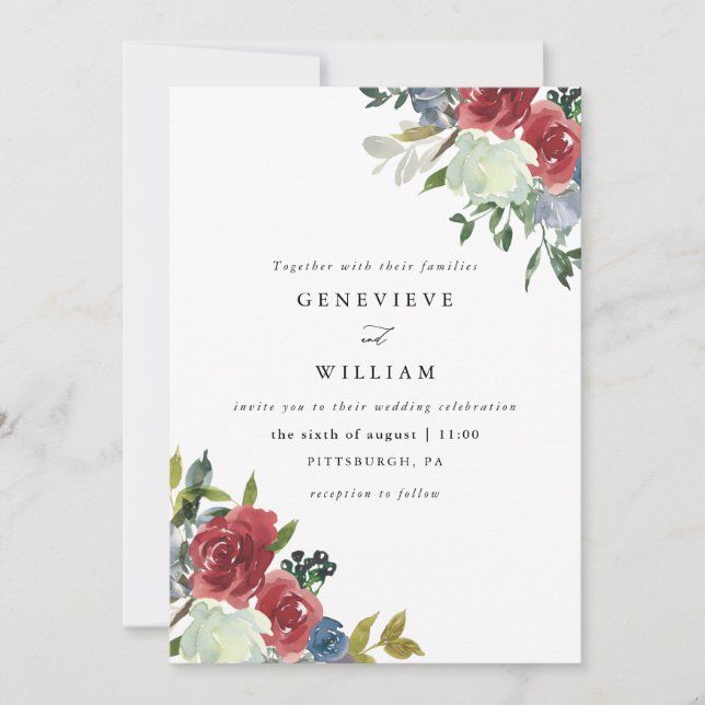 Lush Red Watercolor Floral Bouquet Wedding (Vorderseite)