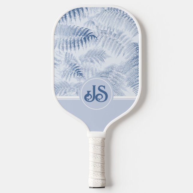 Lush Serene Blue Ferns Monogram Initials Pickleball Schläger (Vorderseite)