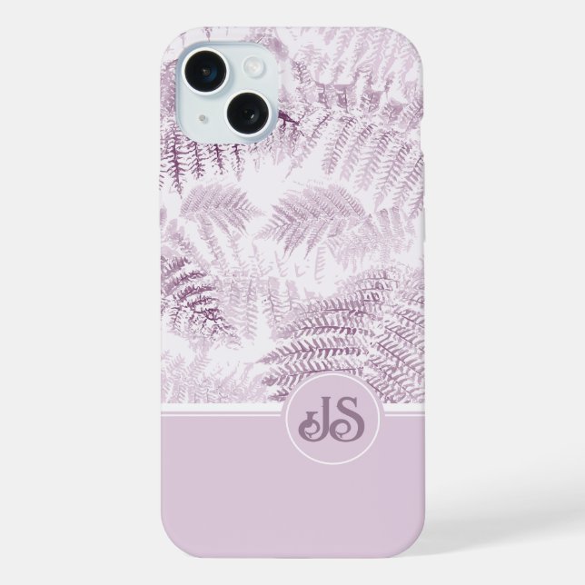 Lush Serene Pink Ferns Monogram Initials iPhone Hülle (Rückseite)