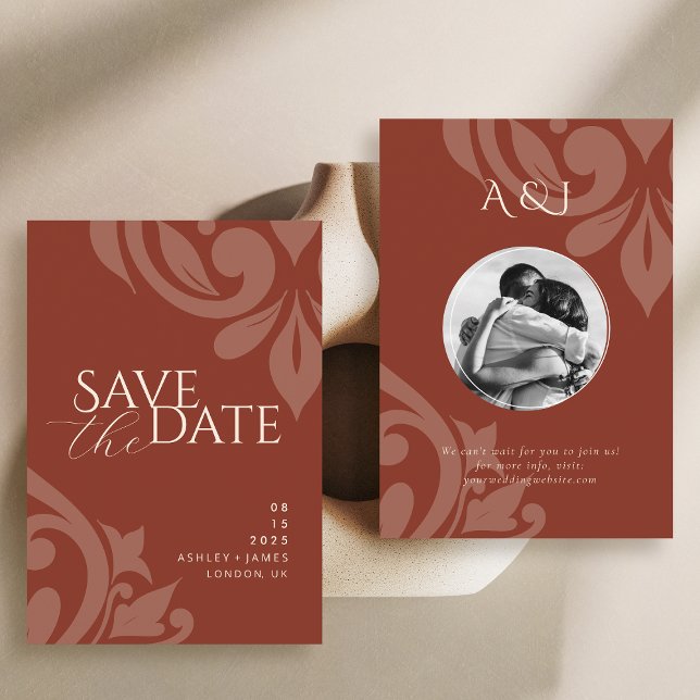 Lush Sienna Classic Damask Elegantes Foto Hochzeit Save The Date (Von Creator hochgeladen)