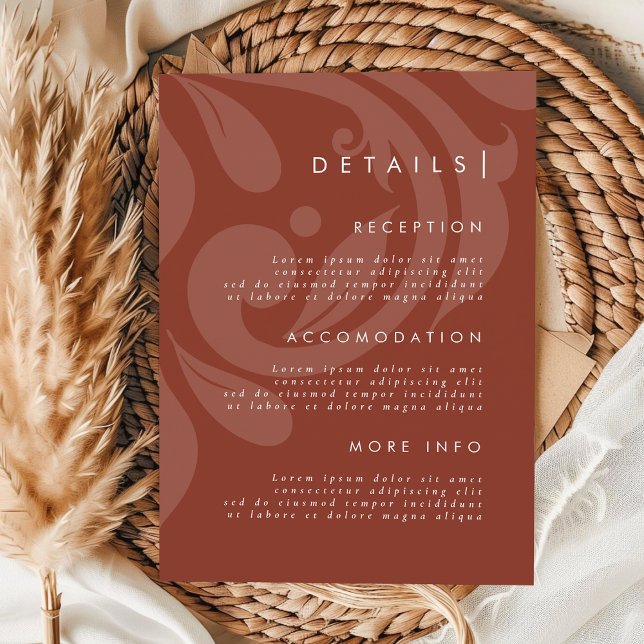 Lush Sienna Damask Stilvolle Details zur Hochzeit Begleitkarte (Von Creator hochgeladen)