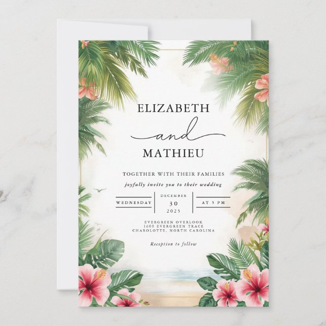 Lush Tropical Archway Romance Wedding Einladung (Vorderseite)