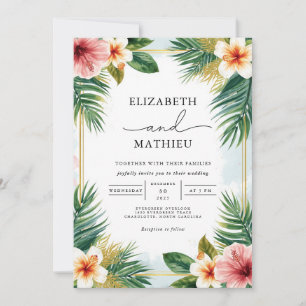 Lush Tropical Bloom Akzent Hochzeit Einladung