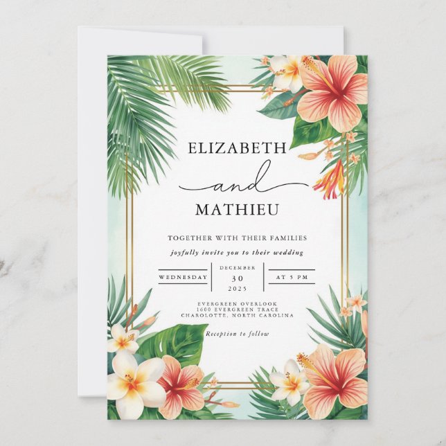 Lush Tropical Bloom Arch Wedding Einladung (Vorderseite)