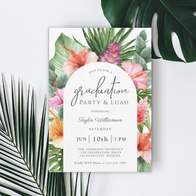 Lush Tropical Floral Graduation Party and Luau Einladung (Von Creator hochgeladen)