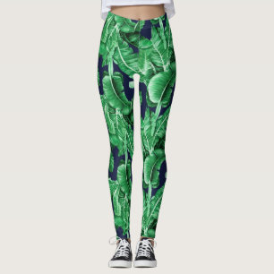 Lush Tropical Green Blätter Muster Leggings