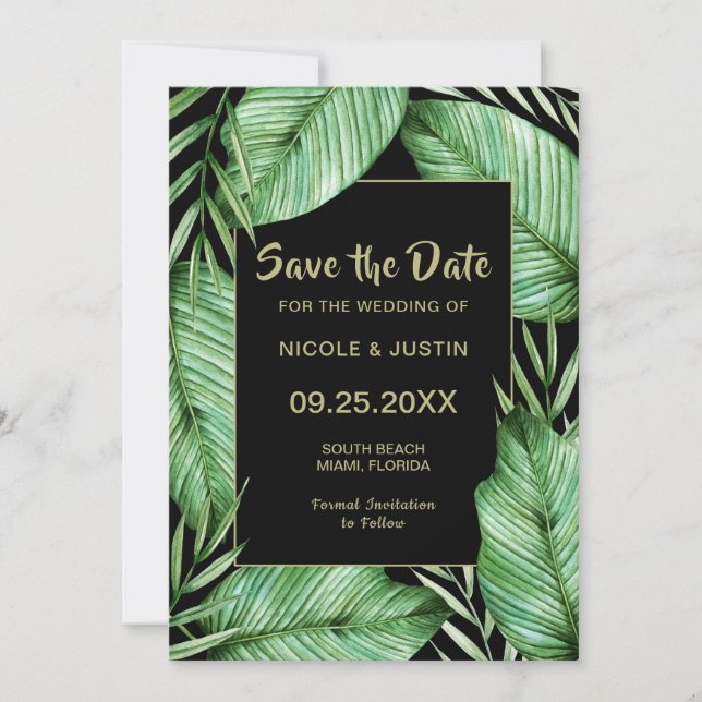 Lush Tropical Greenerenerity Wedding Save the Date (Vorderseite)