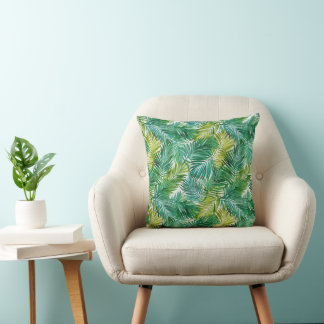 Lush Tropical Island Green Palm Leaf Watercolor Kissen