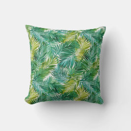Lush Tropical Island Green Palm Leaf Watercolor  Kissen